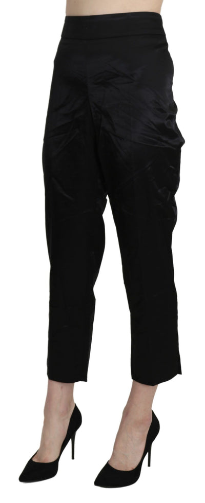 Black High Waist Straight Cropped Dress Trouser Pants