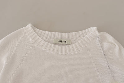 White Long Sleeves Crewneck Pullover Sweater