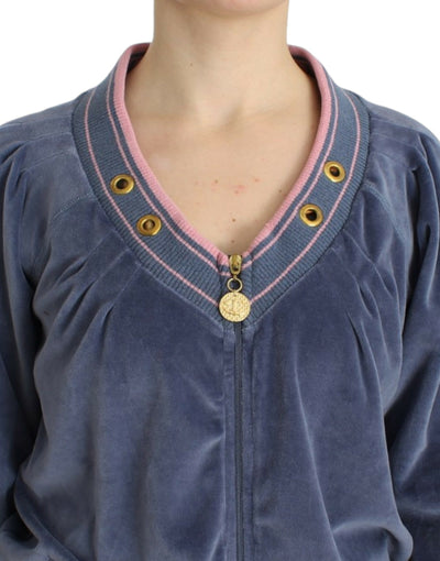 Blue velvet zipup sweater