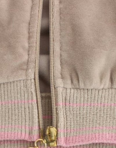 Beige velvet zipup sweater
