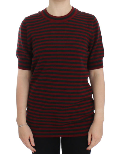 Red Gray Cashmere Short Sleeve Sweater