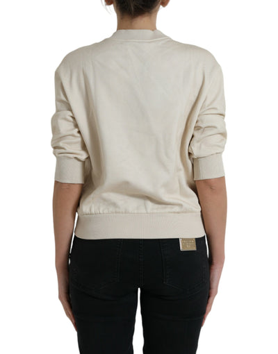 Beige Jungle Printed Cotton Pullover Sweater