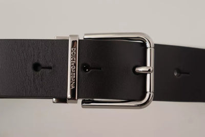 Black Calf Leather Logo Engraved Metal Buckle Belt