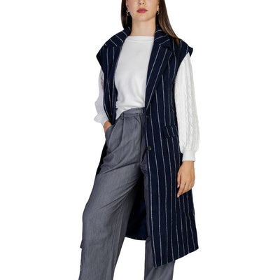 Blue Polyester Sleveless Jacket