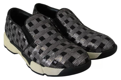 Silver Black Slip-on Sequence Design Sneakers Shoes