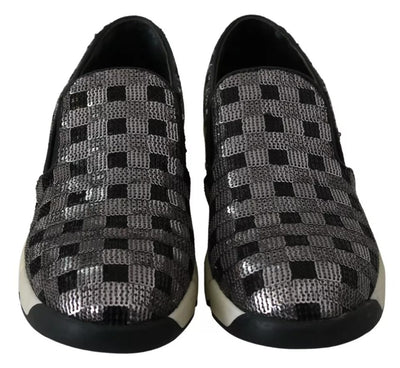 Silver Black Slip-on Sequence Design Sneakers Shoes