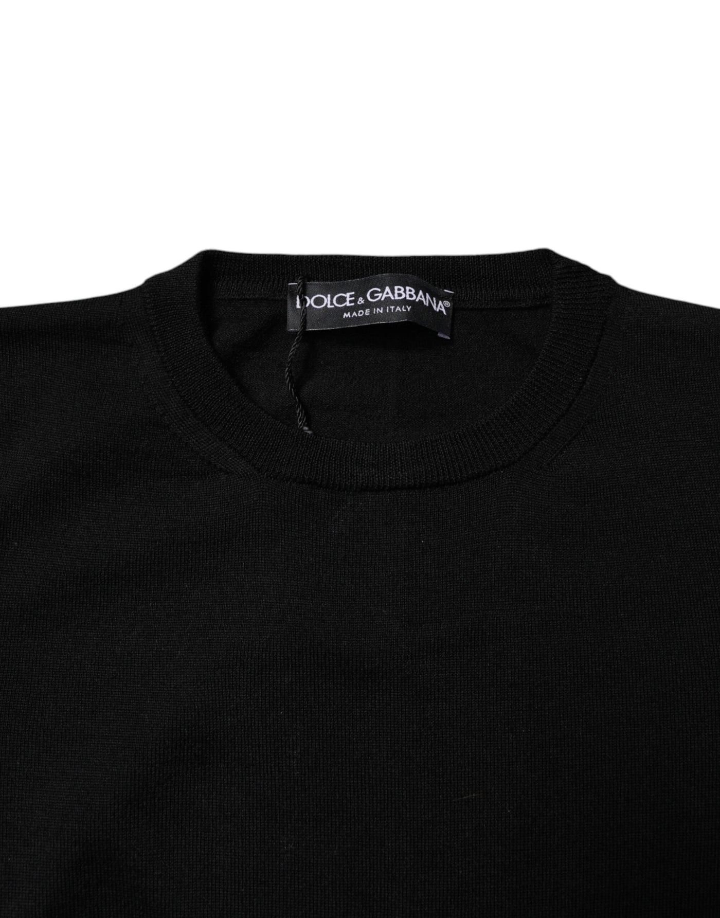 Black Wool Knit Crew Neck Pullover Sweater