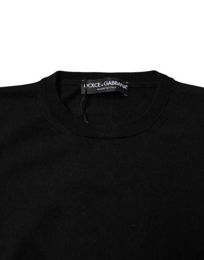 Black Wool Knit Crew Neck Pullover Sweater