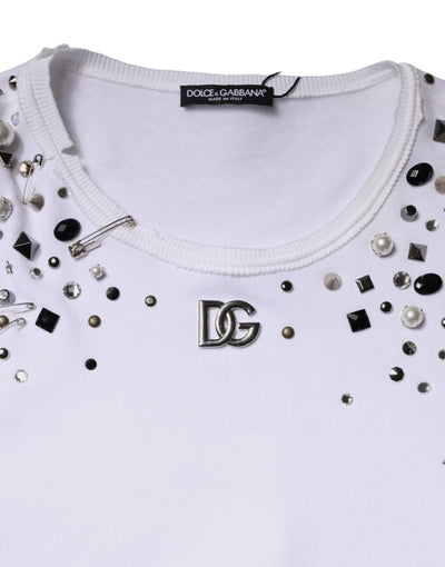 White Embellished Long Sleeve Cropped Sweater