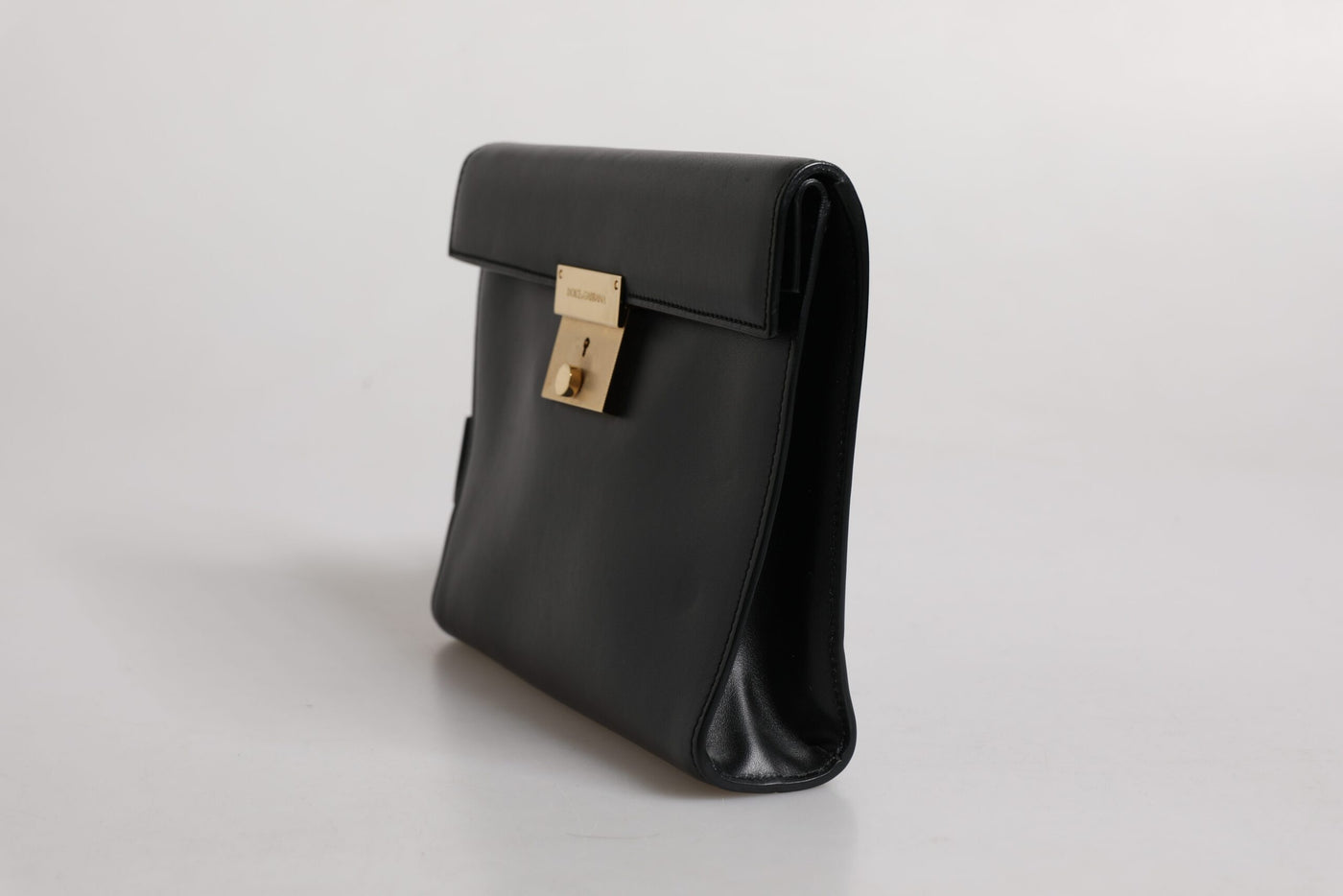 Black Leather Logo Plaque Document Briefcase Bag