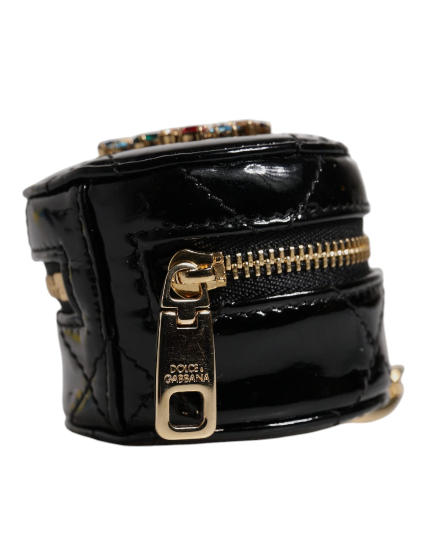 Black Lamb Leather DG Crystal Round Coin Purse Wallet