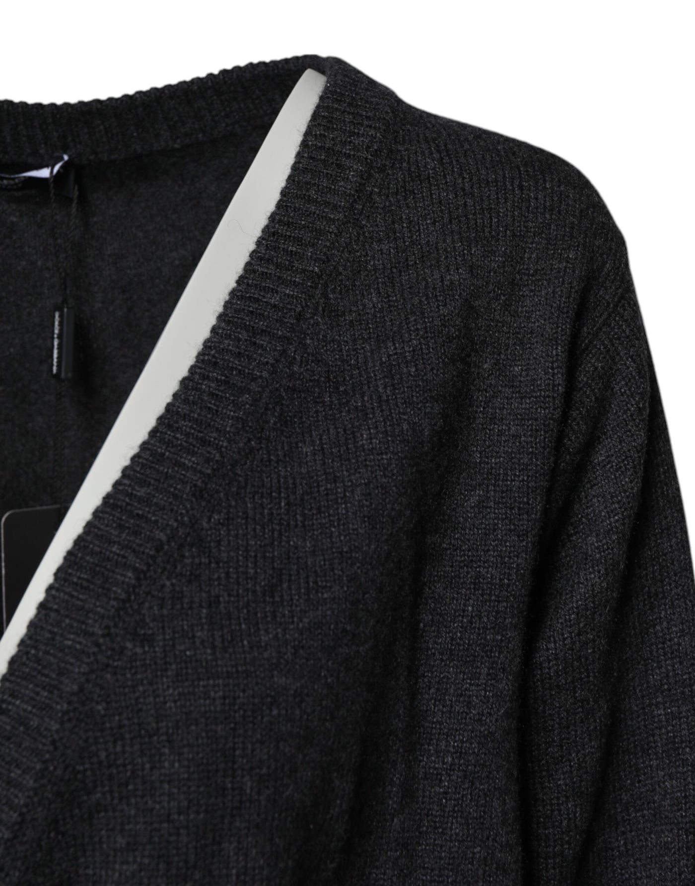 Grey Cashmere Deep V-neck Pullover Sweater
