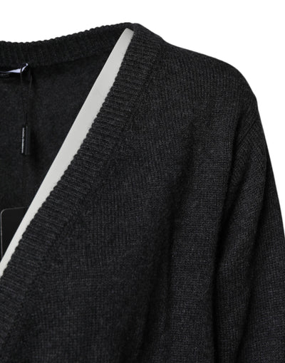 Grey Cashmere Deep V-neck Pullover Sweater
