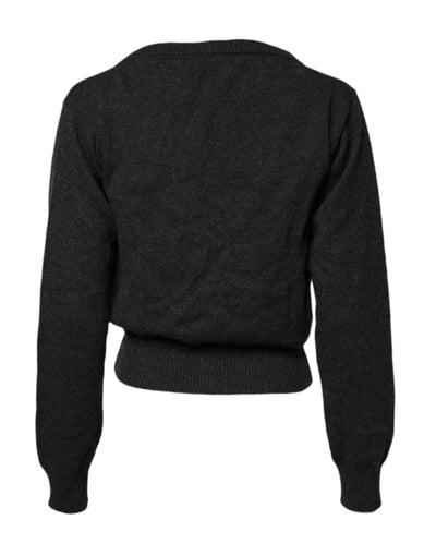 Grey Cashmere Deep V-neck Pullover Sweater