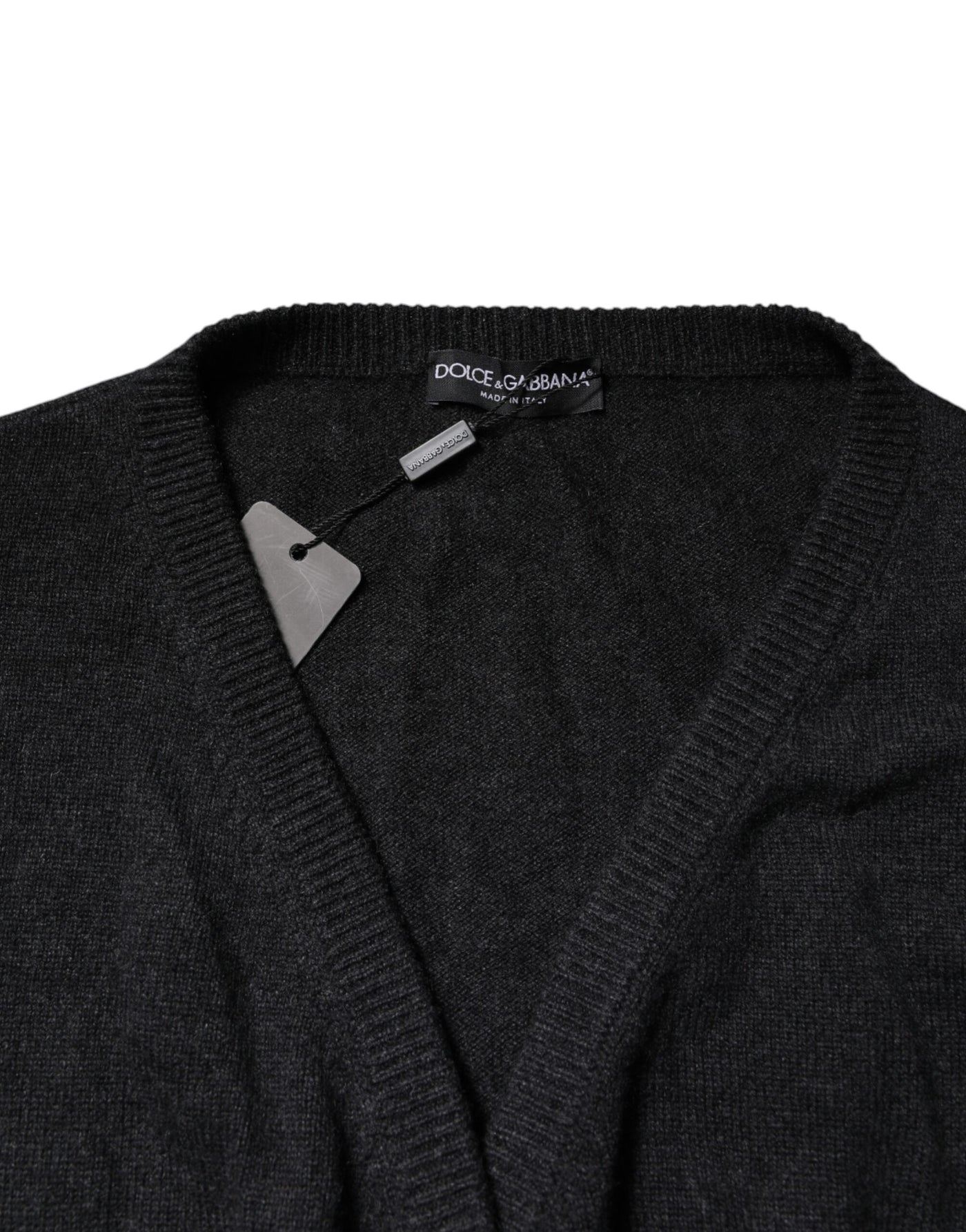 Grey Cashmere Deep V-neck Pullover Sweater
