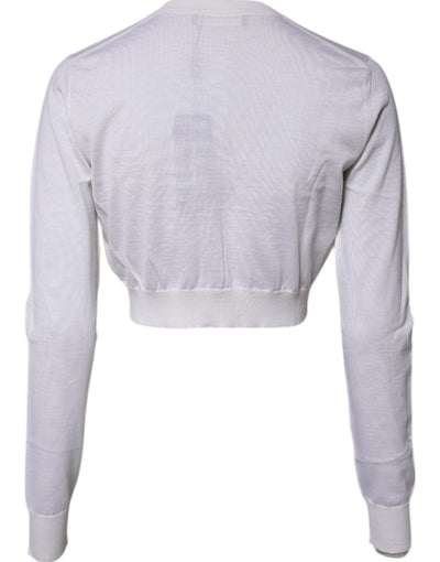 Cream Cashmere Knit Cropped Cardigan Sweater