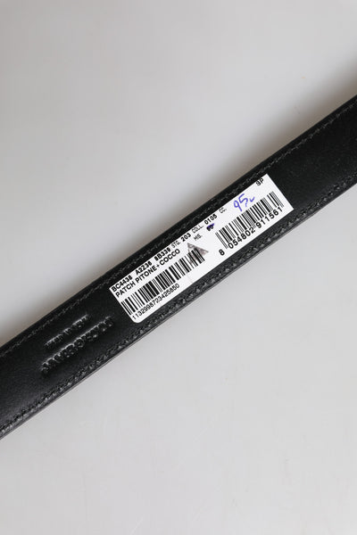 Brown Exotic Leather Metal Logo Buckle Belt