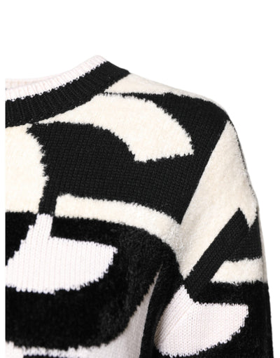 White Black Logo Print Women Pullover Sweater