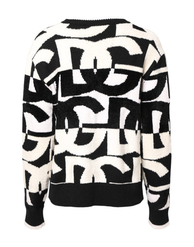 White Black Logo Print Women Pullover Sweater