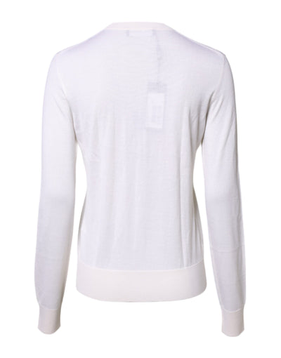 White Cashmere Crew Neck Top Cardigan Sweater