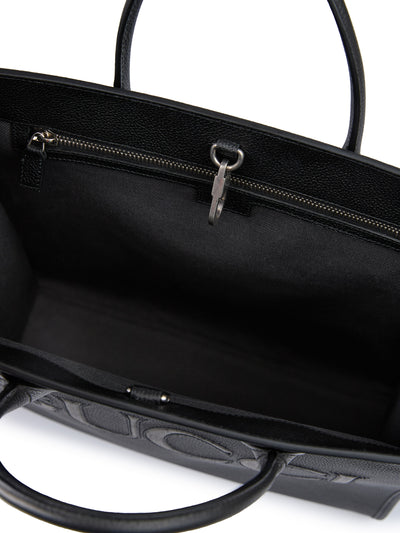 Black Leather Logo Medium Tote Bag