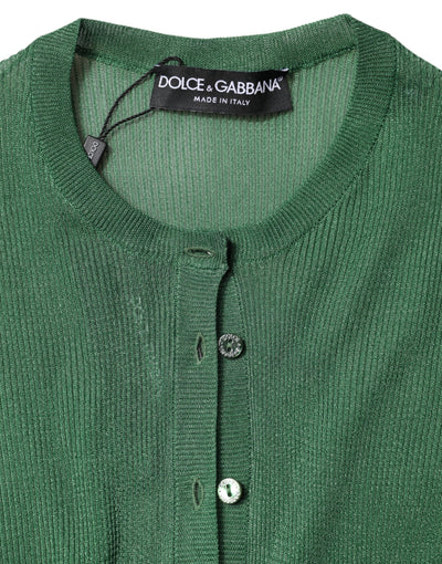 Green Polyester Long Sleeves Cardigan Sweater