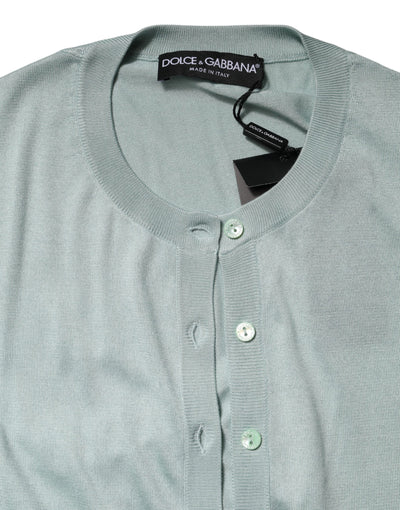 Light Green Silk Button Down Cardigan Sweater