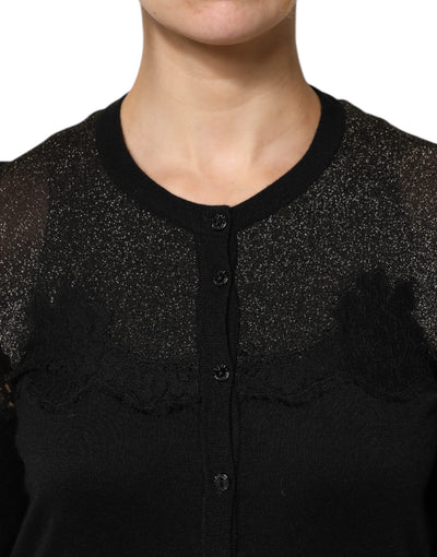 Black Viscose Lace Buttoned Cardigan Sweater