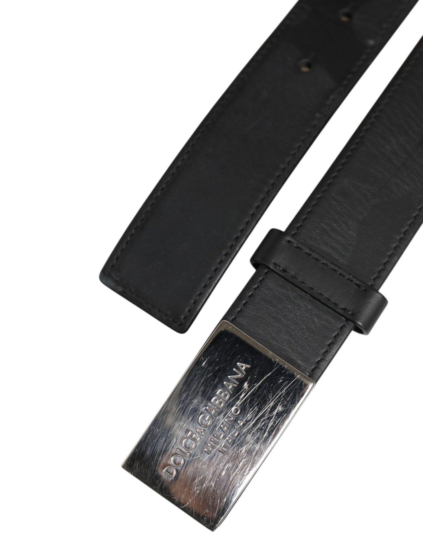 Black Leather Classic Metal Logo Buckle Belt