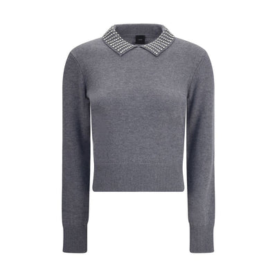 Rhinestone-decorated collar Sweater