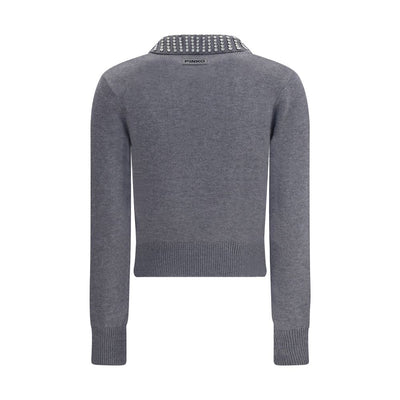 Rhinestone-decorated collar Sweater