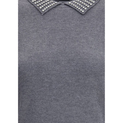 Rhinestone-decorated collar Sweater