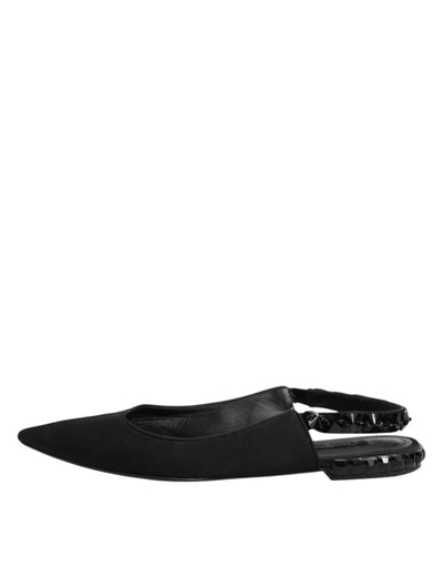 Black Crystal Charmeuse Slingback Shoes