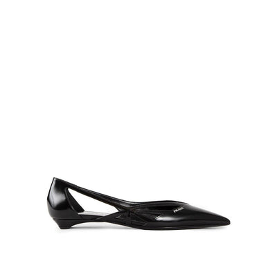 Brushed Leather Cut-Out Ballerina Flats