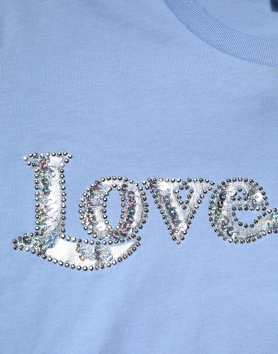Blue Love Story Sequined Embellished Short Sleeves T-shirt