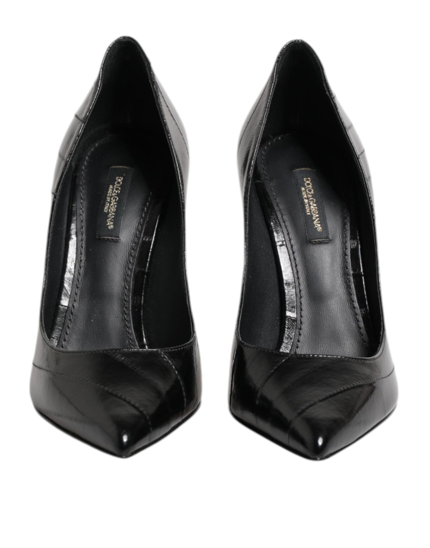 Black Leather Stiletto High Heels Pumps Shoes