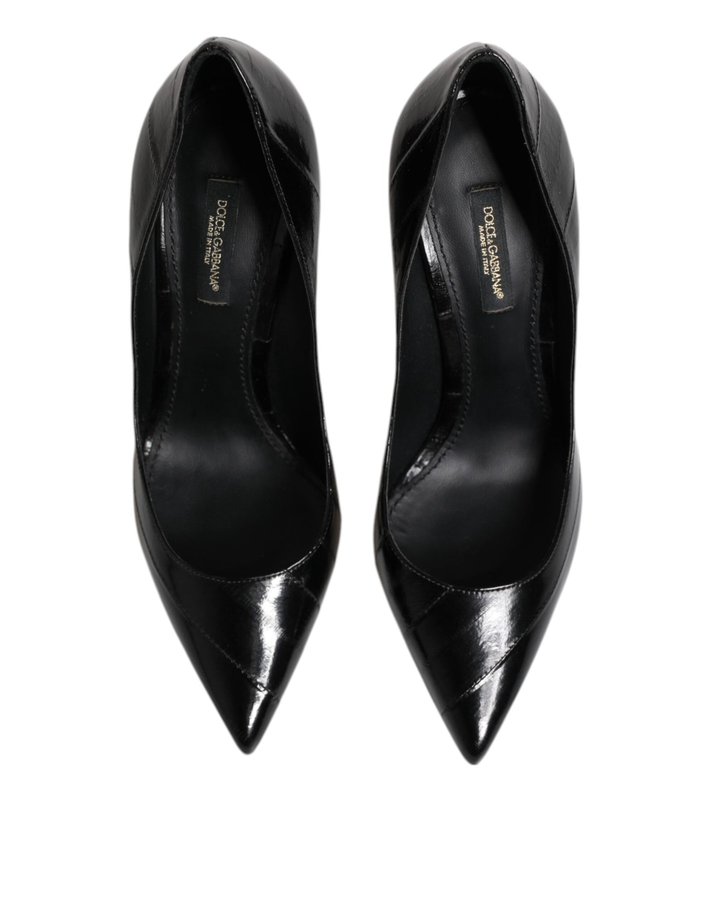 Black Leather Stiletto High Heels Pumps Shoes