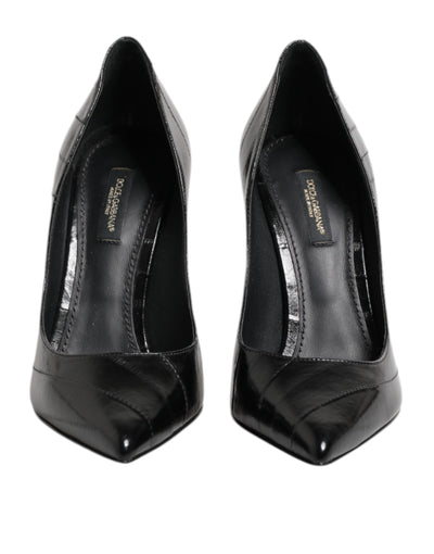 Black Leather Stiletto High Heels Pumps Shoes