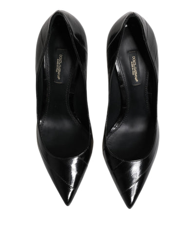 Black Leather Stiletto High Heels Pumps Shoes