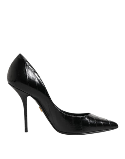 Black Leather Stiletto High Heels Pumps Shoes