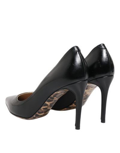 Black Calf Leather Stiletto Heels Pumps Shoes