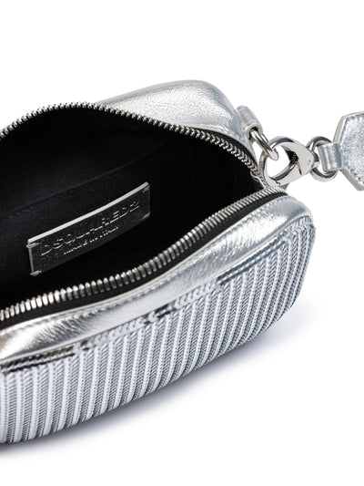 Silver Paillettes and Leather Clutch Bag