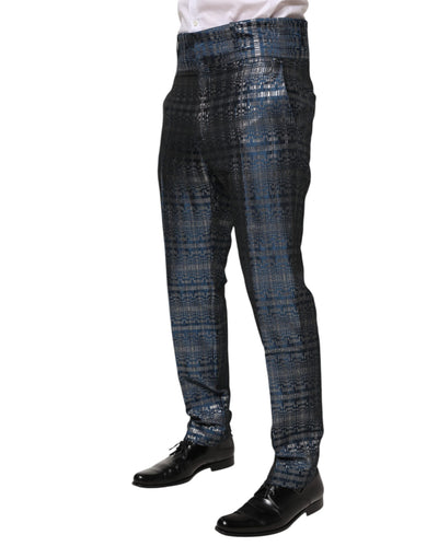 Blue Silver Shiny Silk Skinny Men Trouser Pants