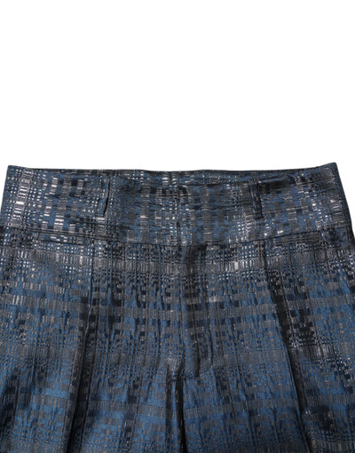 Blue Silver Shiny Silk Skinny Men Trouser Pants