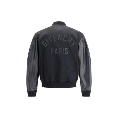 Leather and satin bomber Jacket