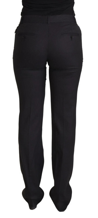 Black Stripes Mid Waist Trouser Pants