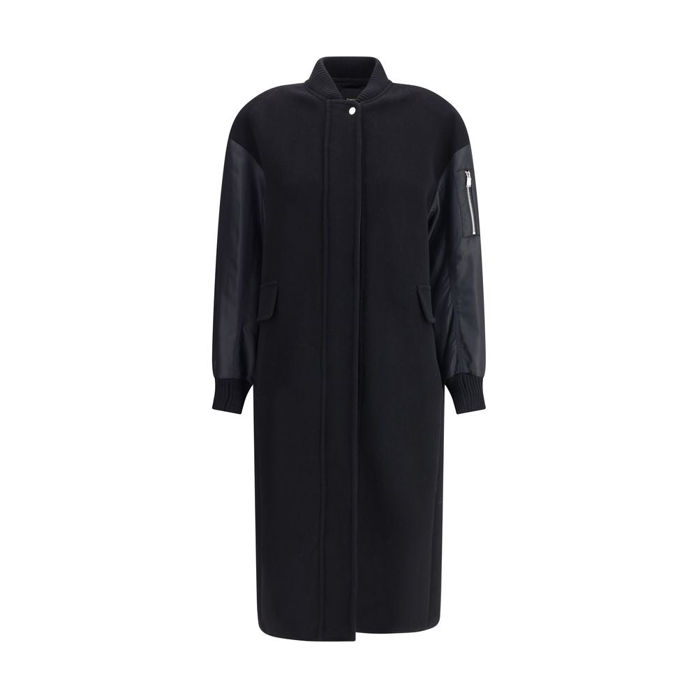 Long Coat in wool-blend cloth and technical satin