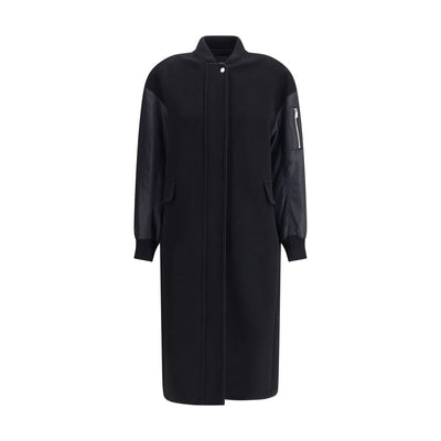 Long Coat in wool-blend cloth and technical satin